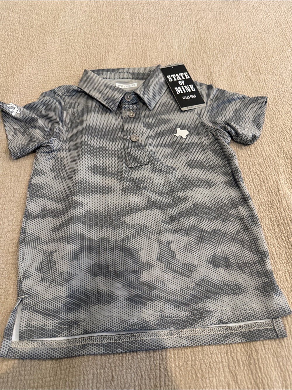 NWT State of Mind Gray Camo Polo Shirt for Kids Texas logo size4/5